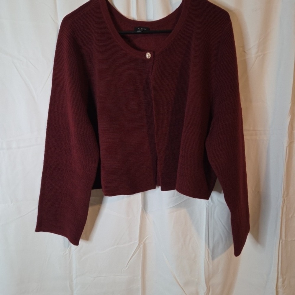 Talbots Women's Deep Red Button-Front Cropped Ribbed Cardigan Size XL - Picture 2 of 13